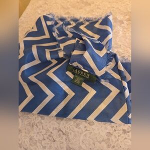 Lauren by Ralph Lauren Blue & White Chevron Print Infinity Scarf- 100% Silk